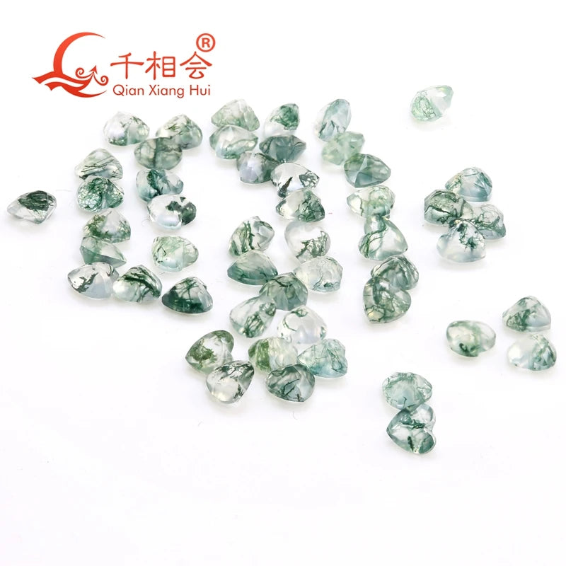 Natural Agate Moss Heart 3-4mm Jewelry
