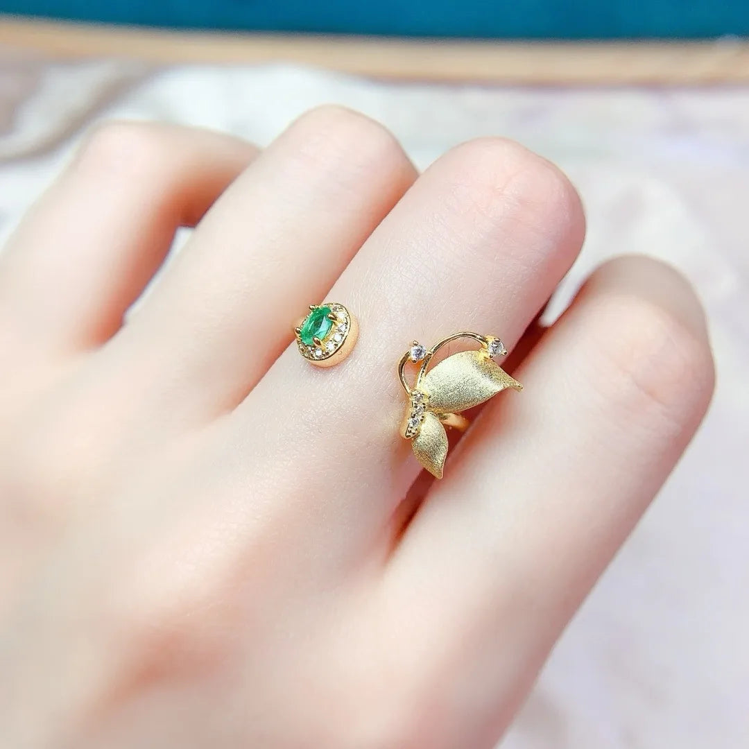 S925 Silver Ring With Luxurious Natural Emerald For Women