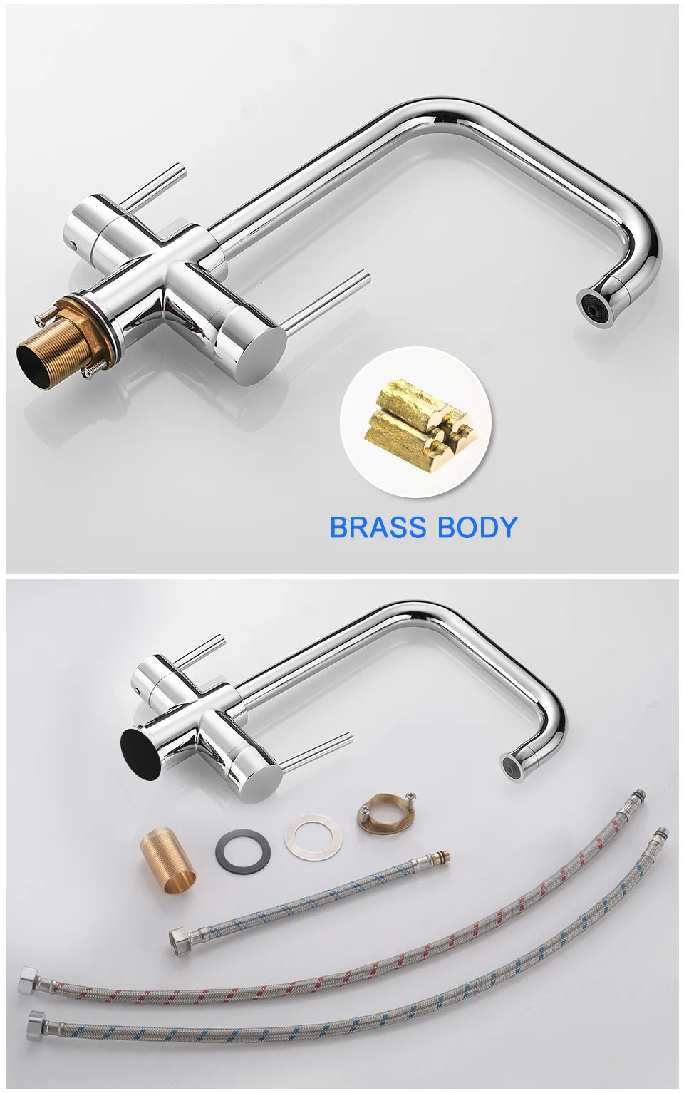ROVATE Chậu bếp 3 trong 1, Vòi nóng lạnh có lọc nước uống