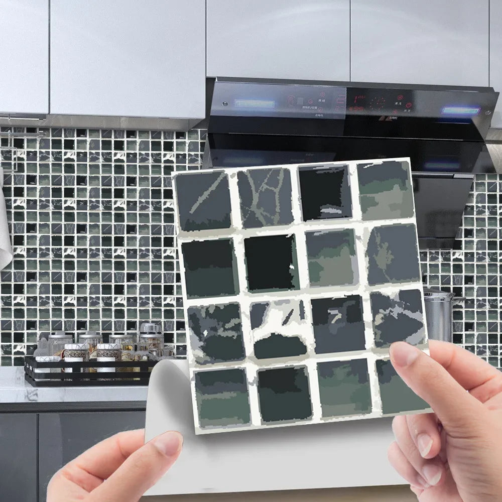 10pcs/set 3D Mosaic Tiles Sticker Self Adhesive Waterproof Wall-Tiles for Kitchen Bedroom Bathroom Walls Backsplashes Decoration
