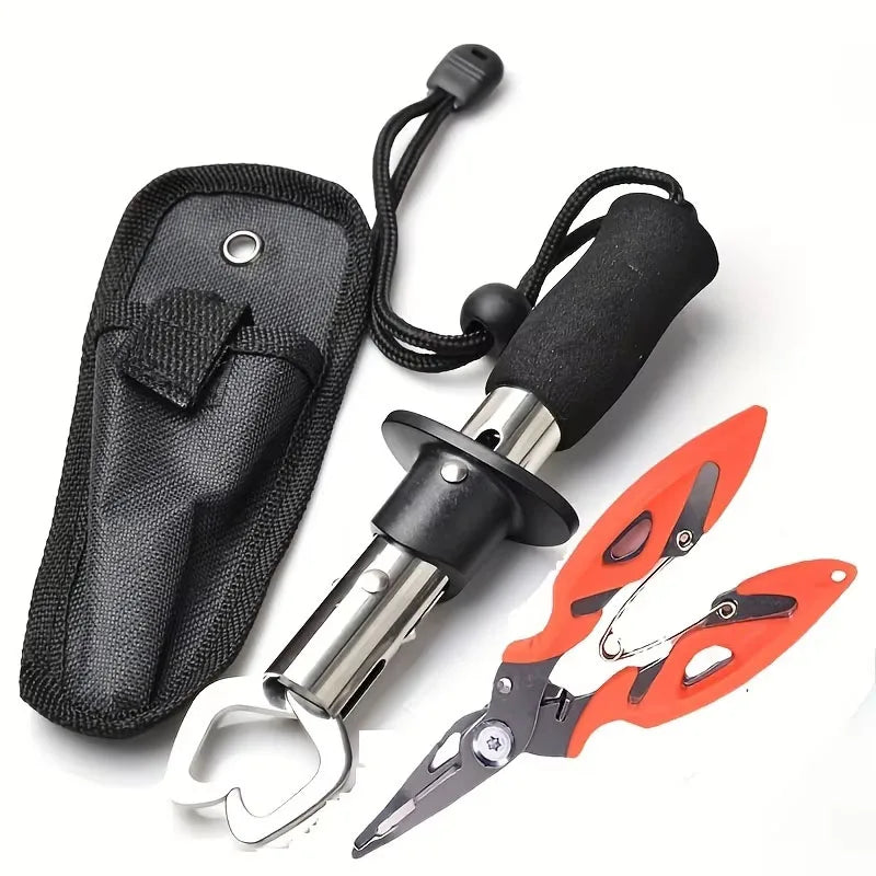 3-in-1 Fishing Tool Combo: Lure Pliers, Fish Gripper & Scale | Stainless Steel Saltwater Resistant with Rubber Handle