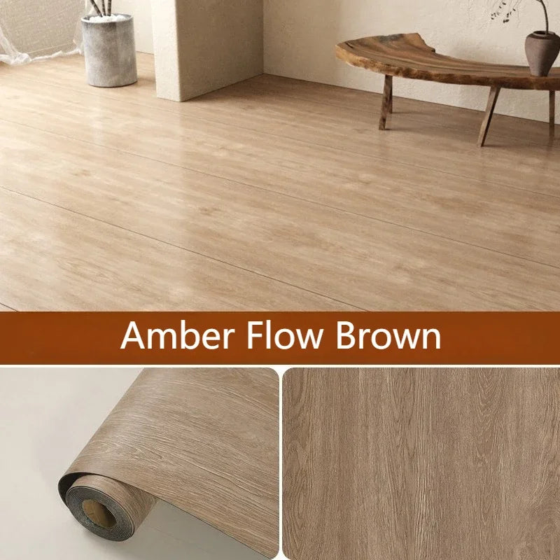 Peel Stick Wood Grain Floor Sticker Thickened Waterproof Anti-Slip Vinyl Covering for Living Room Home Decor Wear Resistant