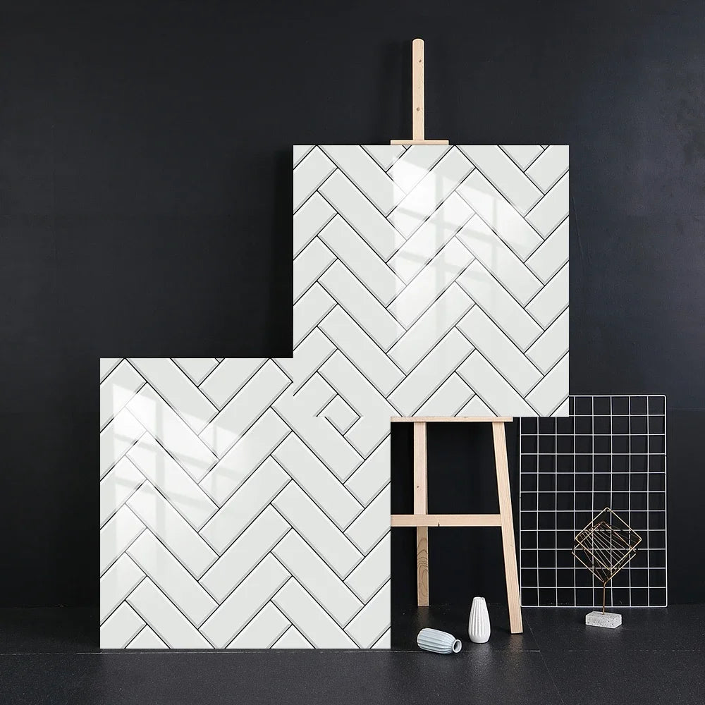 10pcs/set White Gray Brick Tiles Sticker Kitchen Backsplash Oil-proof Cupboard Washbasin Peel &amp; Stick Waterproof Art Wallpaper