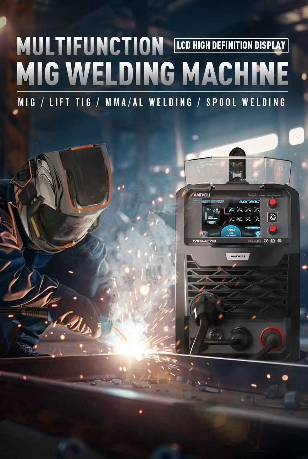 ANDELI 200A MIG Welder MIG/TIG/MMA/Aluminum Welding Gas/Gasless Semi-automatic Welding Machine 5 in 1 Multiprocess Welders - Daisan Mart