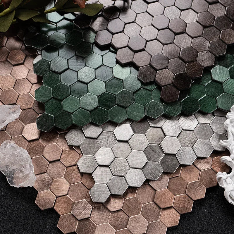 Mosaic Decorative Wall Stickers Aluminum-plastic Panel Self-Adhesive Moisture-proof Fireproof Bathroom Hexagon Tile Decoration