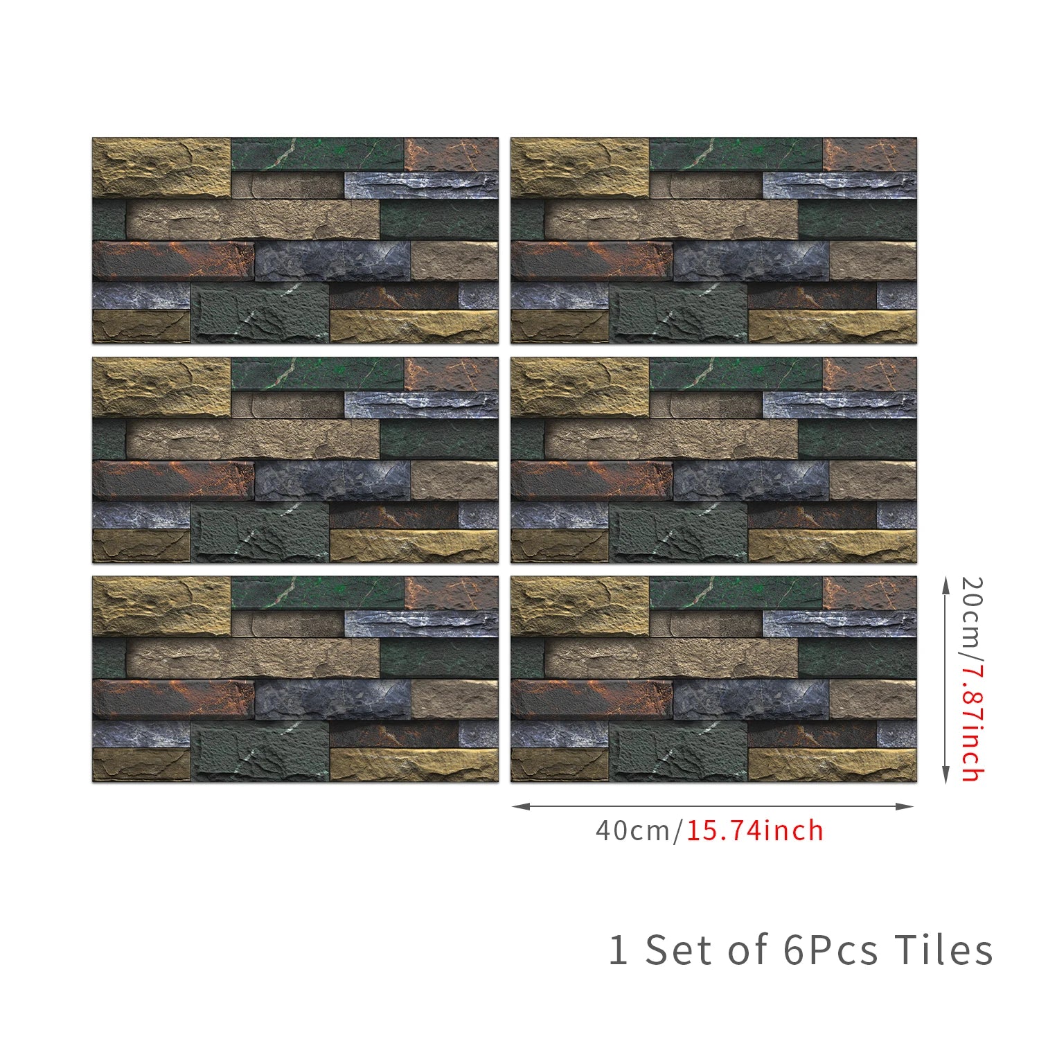 6Pcs 3D Self-Adhesive Wall Sticker 30x15cm Oil Proof Waterproof Brick Stone Imitation Brick Tile Stone Particle Wallpaper Decals