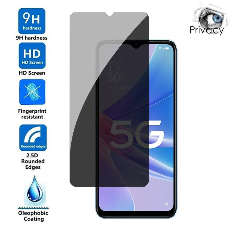 Miếng dán màn hình chống nhìn trộm cho điện thoại 5G, với độ cứng 9H, chống vân tay, và viền cong.