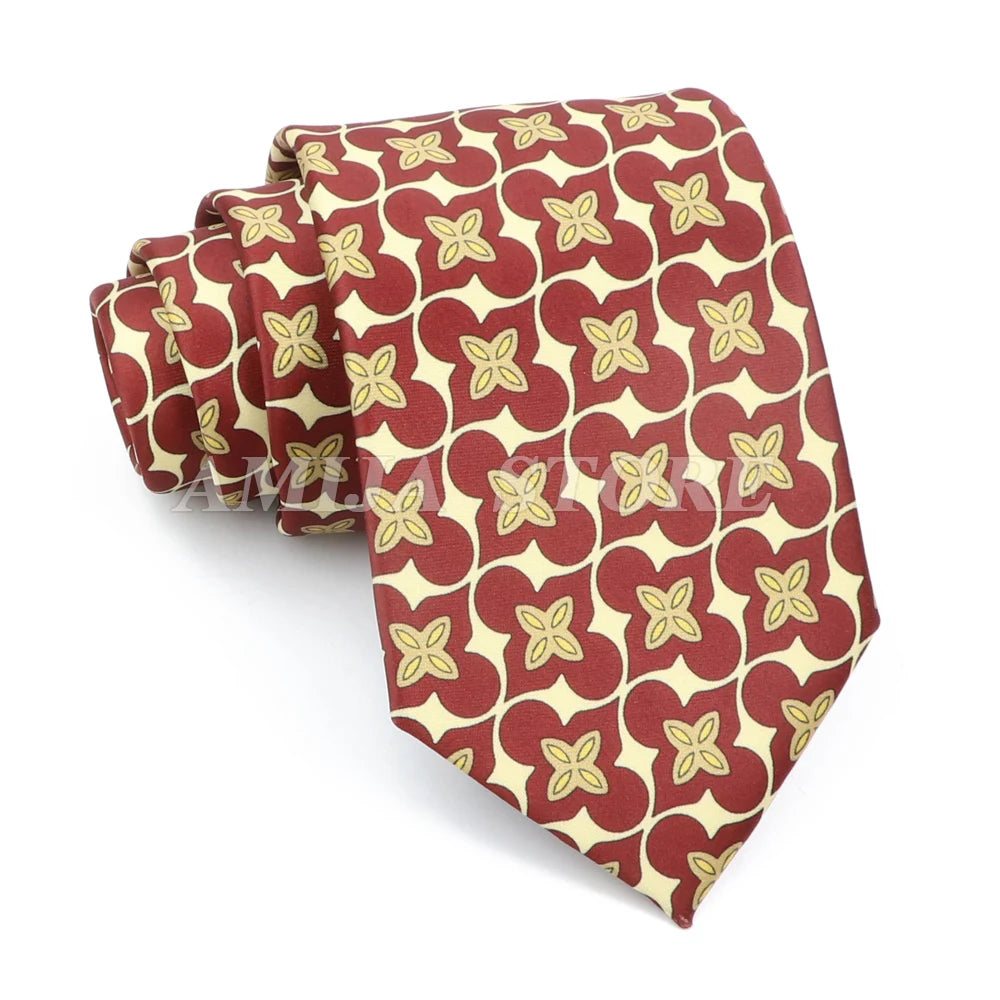 男士復古塗鴉圖案仿絲領帶 8厘米