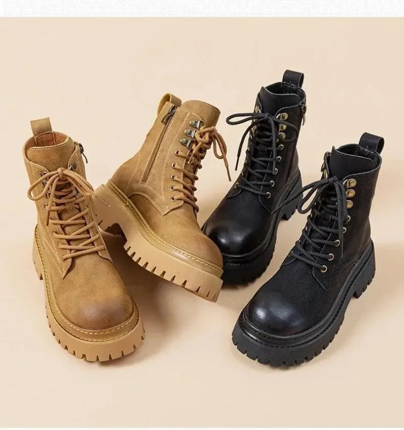 Women's Retro Genuine Leather Shoes - Stylish Rivet Short Boots