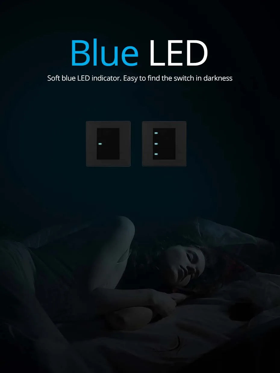 Công tắc đèn âm tường 2 chiều, thép không gỉ, LED.