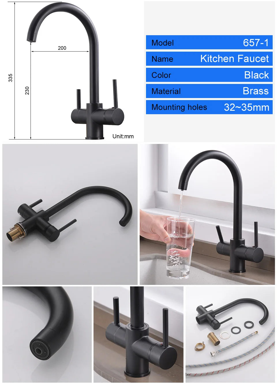 ROVATE Chậu bếp 3 trong 1, Vòi nóng lạnh có lọc nước uống