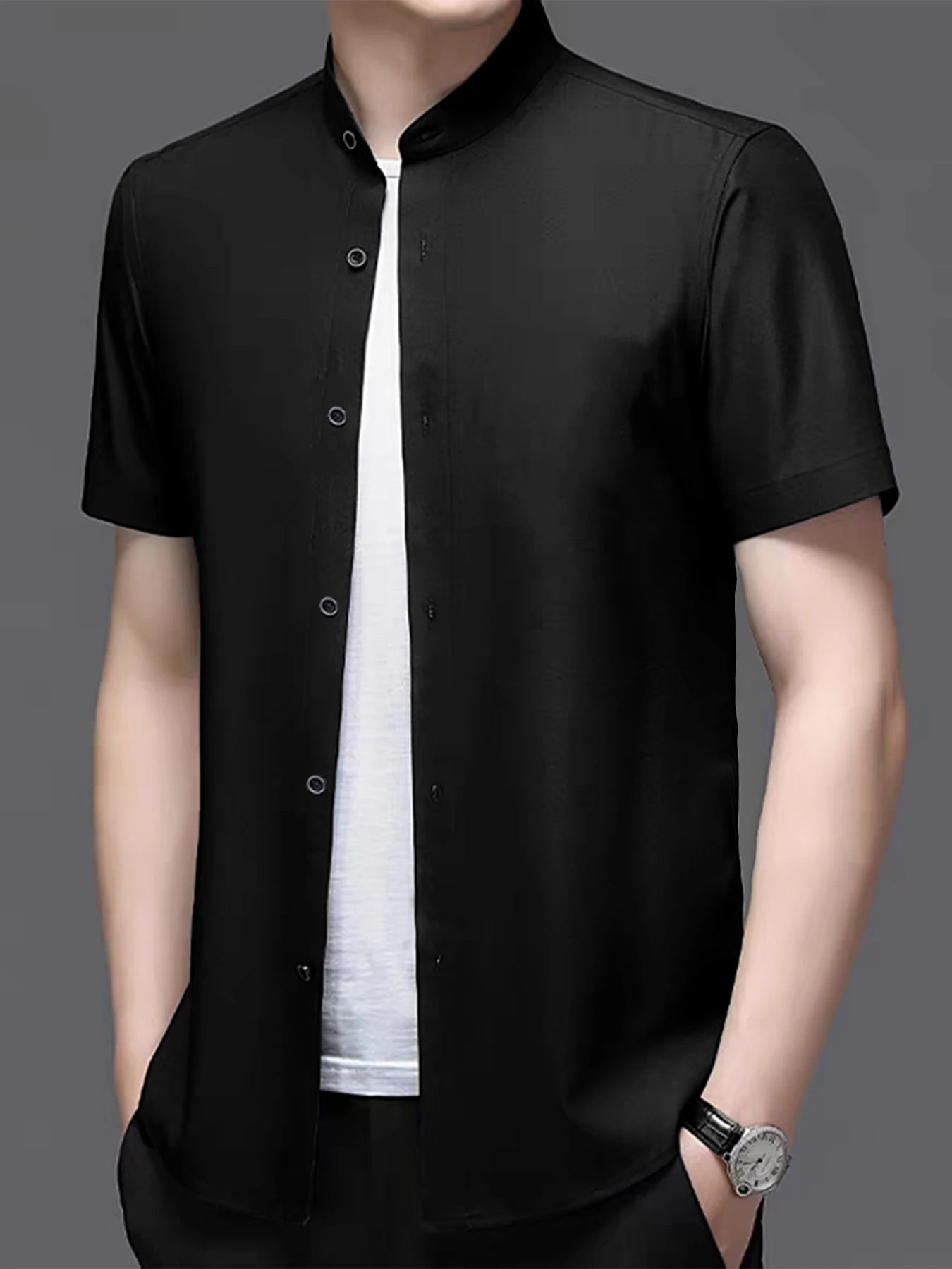 Áo Sơ Mi Nam Cổ Đứng Lịch Lãm Hè Công Sở Cao Cấp