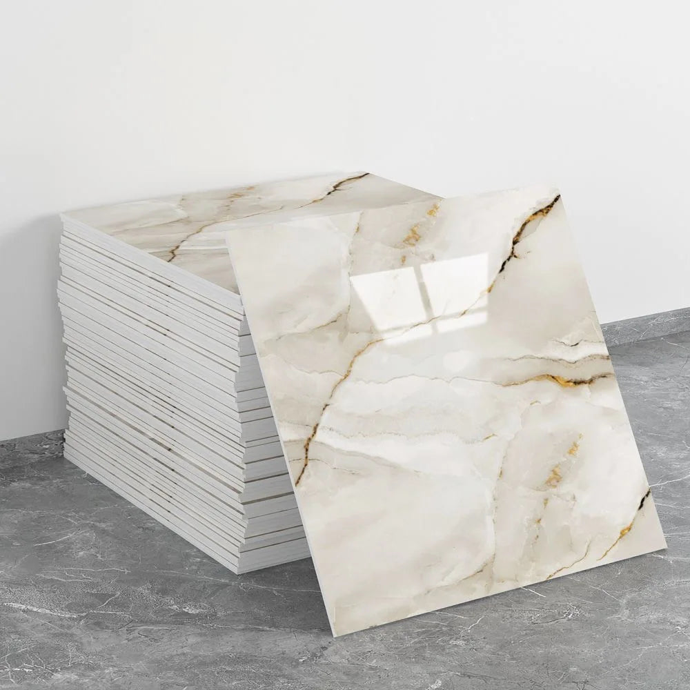 Marble Pattern Foam Self-adhesive Wallpaper Home Decor Aluminum Foil Bottom Imitation Tile Wall Stickers for Kitchen Bathroom