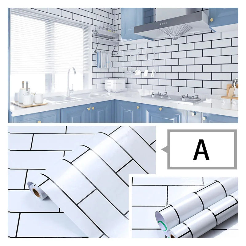 Giấy Dán Tường Chống Thấm Dầu Gạch Trắng Bếp 40cm