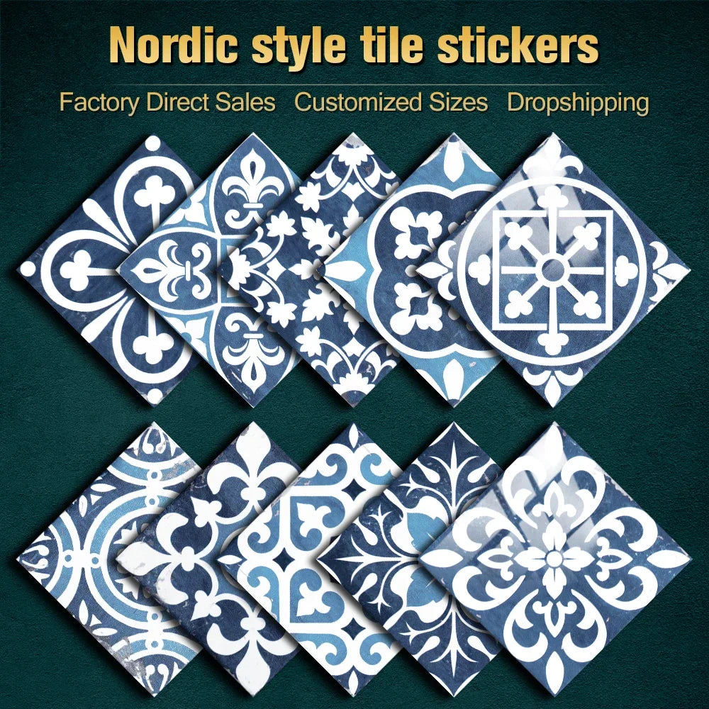 10pcs Mexican Style Tiles Sticker Kitchen Backsplash Oil-proof Cupboard Surface Gloss Peel &amp; Stick Waterproof Art Wall Decals