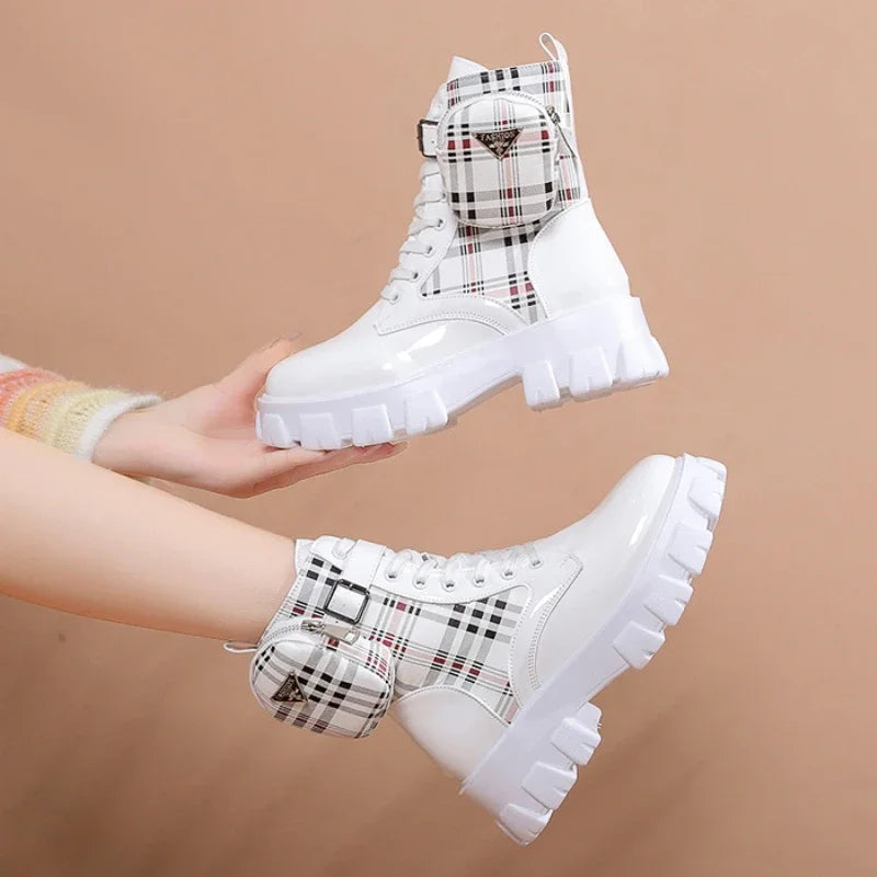 Women's Fashion Short Leather Boots with Thick Soles &amp; Zipper Pocket