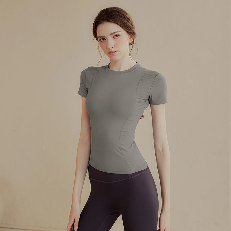 {QTG329} 1 Pcs Women's Tight Short Sleeve Yoga Top - Slim Fit, Quick Dry Fabric For Running, Gym & Outdoor Workouts - Daisan Mart