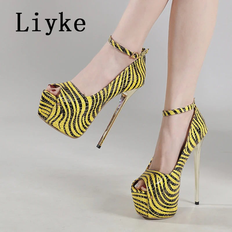 Liyke Giày Cao Gót Nữ Sọc Da Mềm Platform 16CM