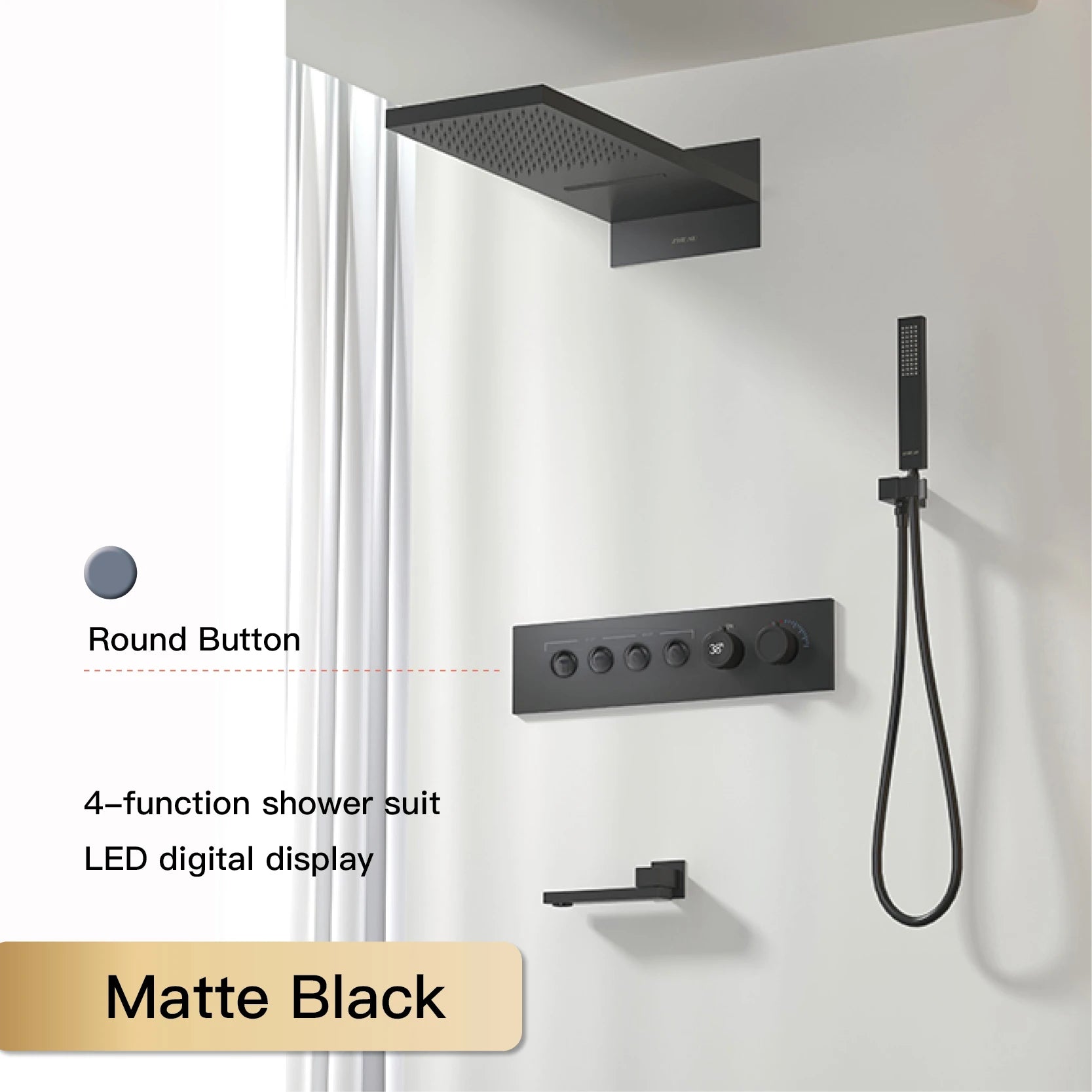 Vòi sen đen đồng thau LED 4 chức năng cao cấp