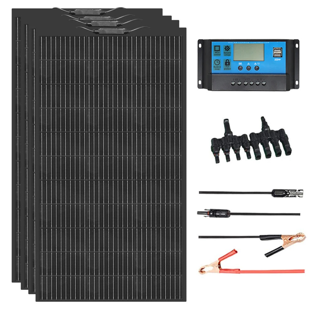 600W Solar Panel Kit Flexible Monocrystalline Cell 18 Volts 120 Watts Solar Panels 12V 24V Battery Charger For Home RV Caravan