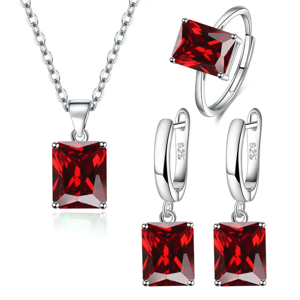 925 Silver Jewelry Set Elegant Rectangle Zircon