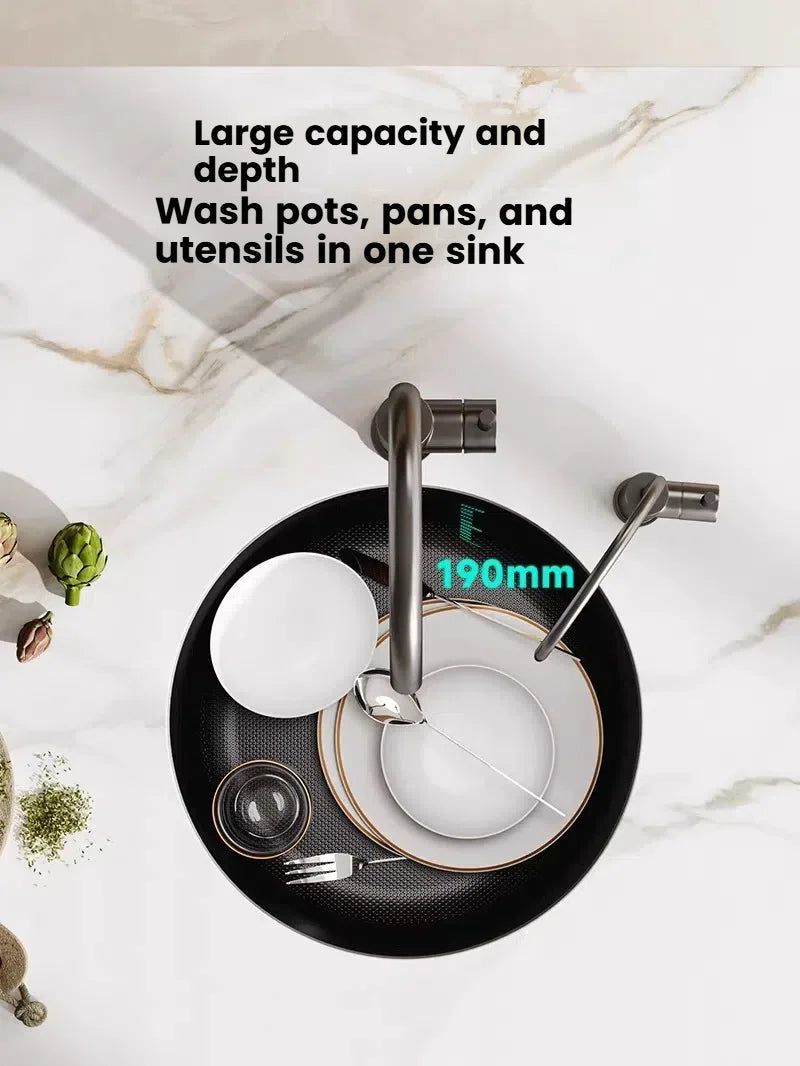 Mini Stainless Steel Kitchen Sink Wash Vegetable and Dish Basin Household Scratch Resistance Bar Balcony Round Small Single Slot - Daisan Mart