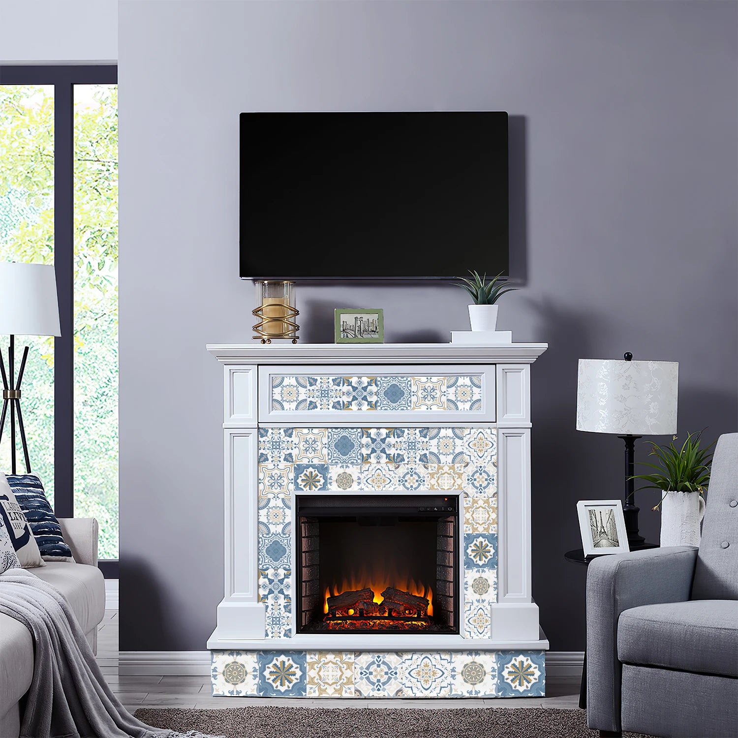 24PCS Set of Light Colored Ceramic Tile Stickers,PVC Peel and Stick Kitchen and Bathroom Wall Stickers Waterproof Self-Adhesive