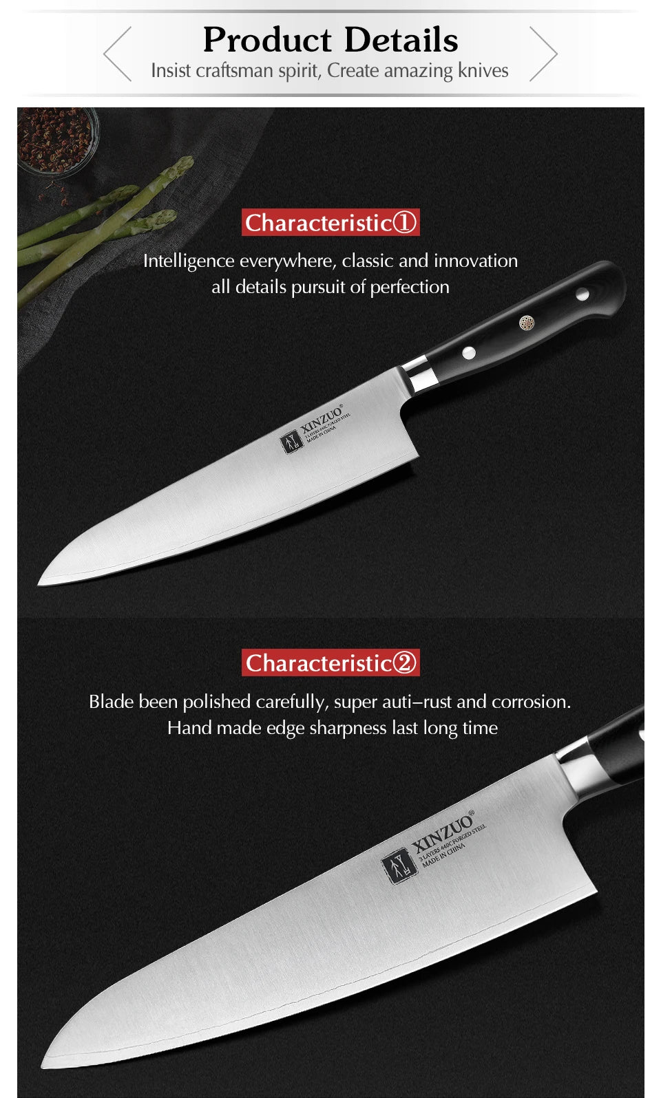 XINZUO 210mm Chef Knife 3 Layer 440C Core Clad Steel Kitchen Knives Stainless Steel Sharp Butchers Gyutou Knife with G10 Handle - Daisan Mart