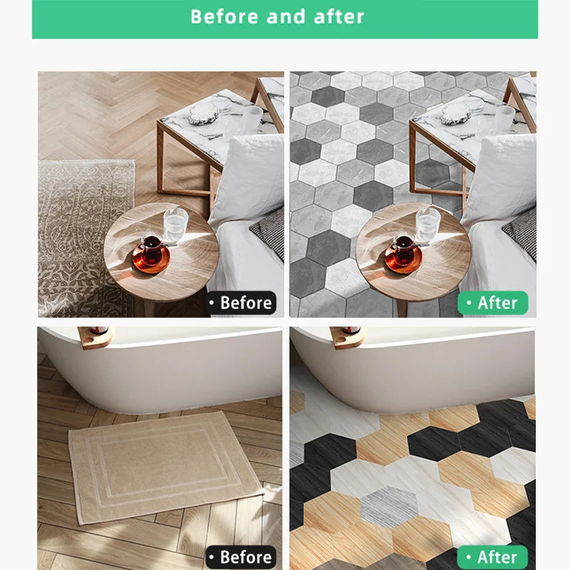 22PCS Self-adhesive Moroccan Style Hexagonal Diagonal Floor Stickers Non-slip Waterproof Decals for Kitchen Bathroom Decoration