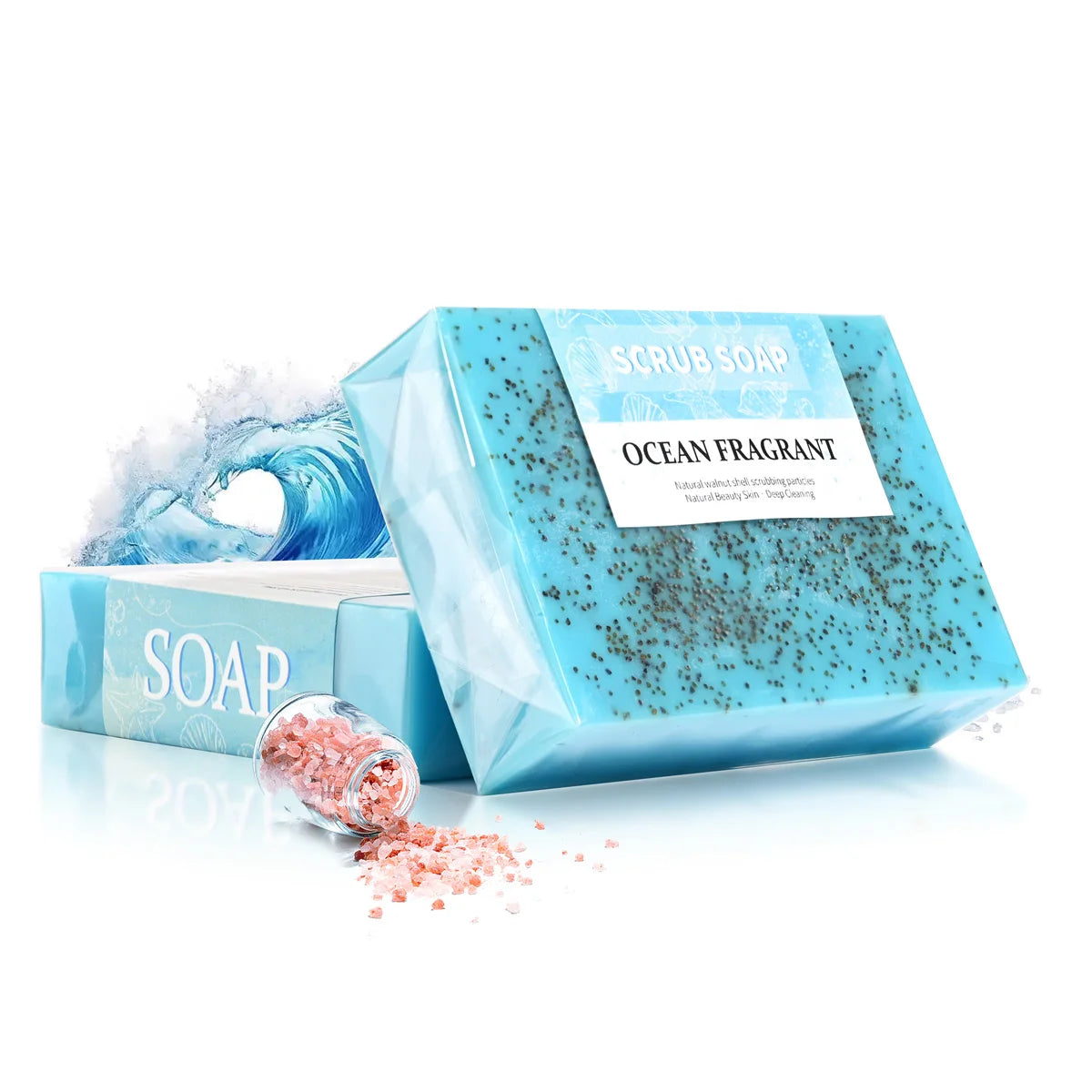 M+100g Natural Handmade Sea Salt Whitening Scrub Soap for Cleaning and Polishing - Dual Use Exfoliating Agent for Face/body