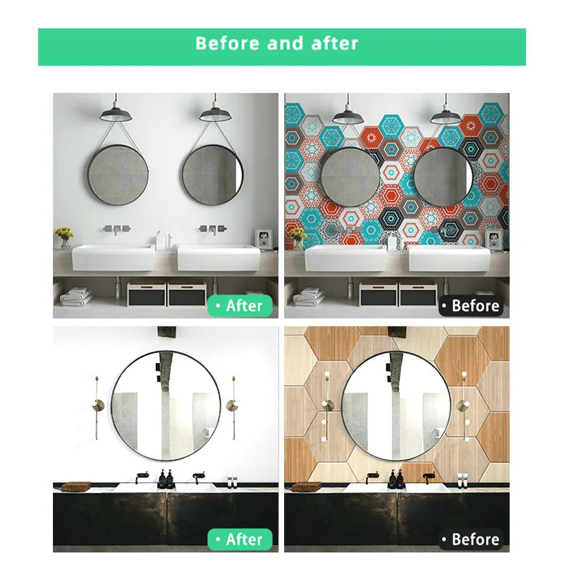 10/20PCS Wall Sticker Hexagon Self Adhesive Waterproof Vinyl PVC Floor Tile Wallpaper Sticker Kitchen Bathroom Home Decoration