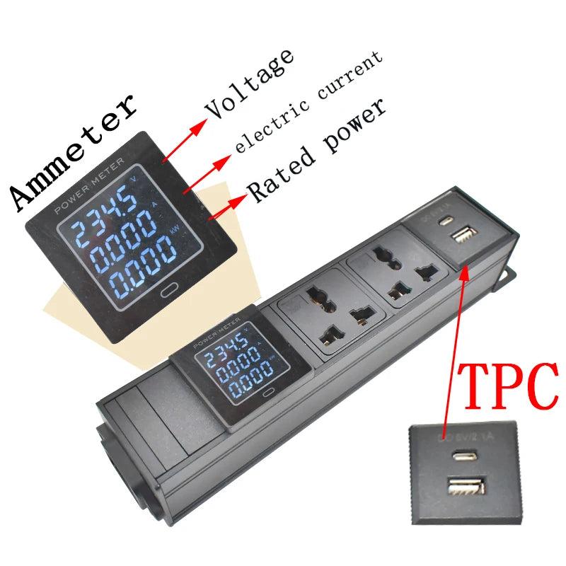 Ổ Cắm PDU Đa Năng 10A Có Đo Điện Áp & USB TPC