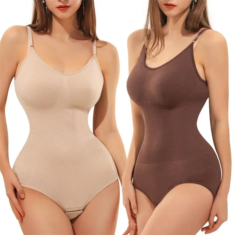 Compression Bodysuit V-neck Slim Straps Ultra-thin Open Back