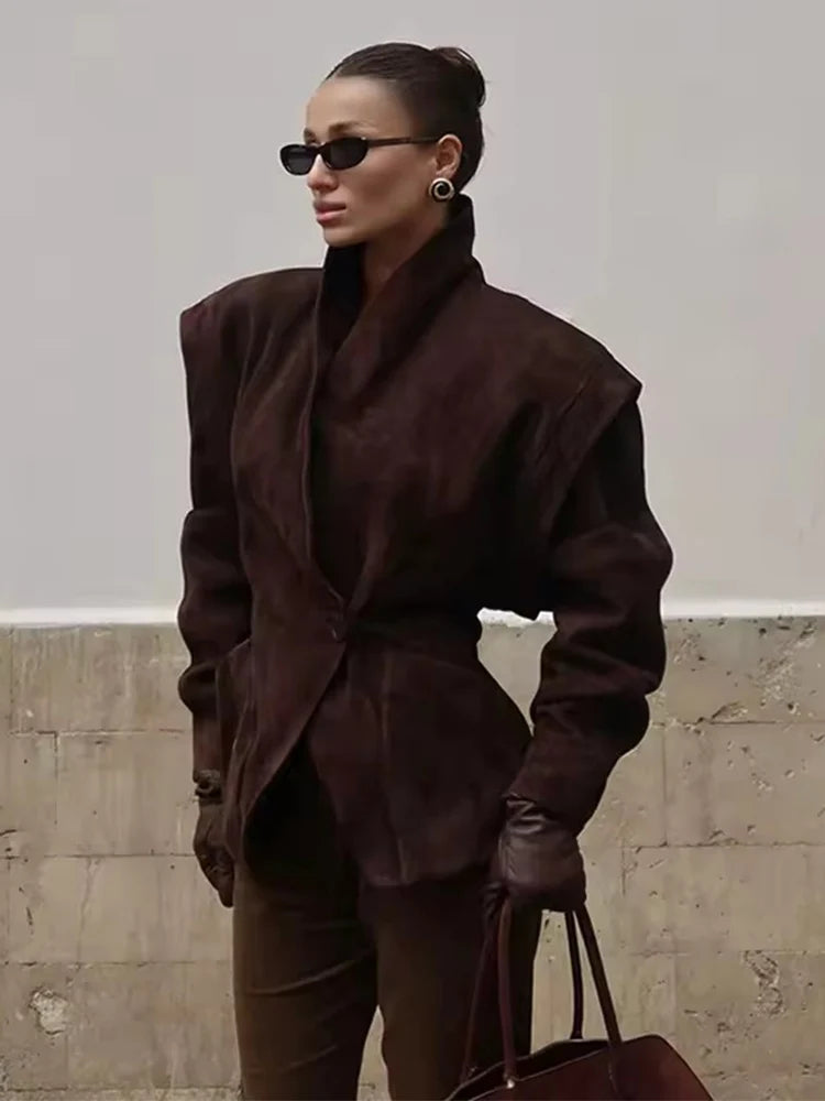 Áo Khoác Nữ Thu 2025 Thời Trang Suede Tay Dài