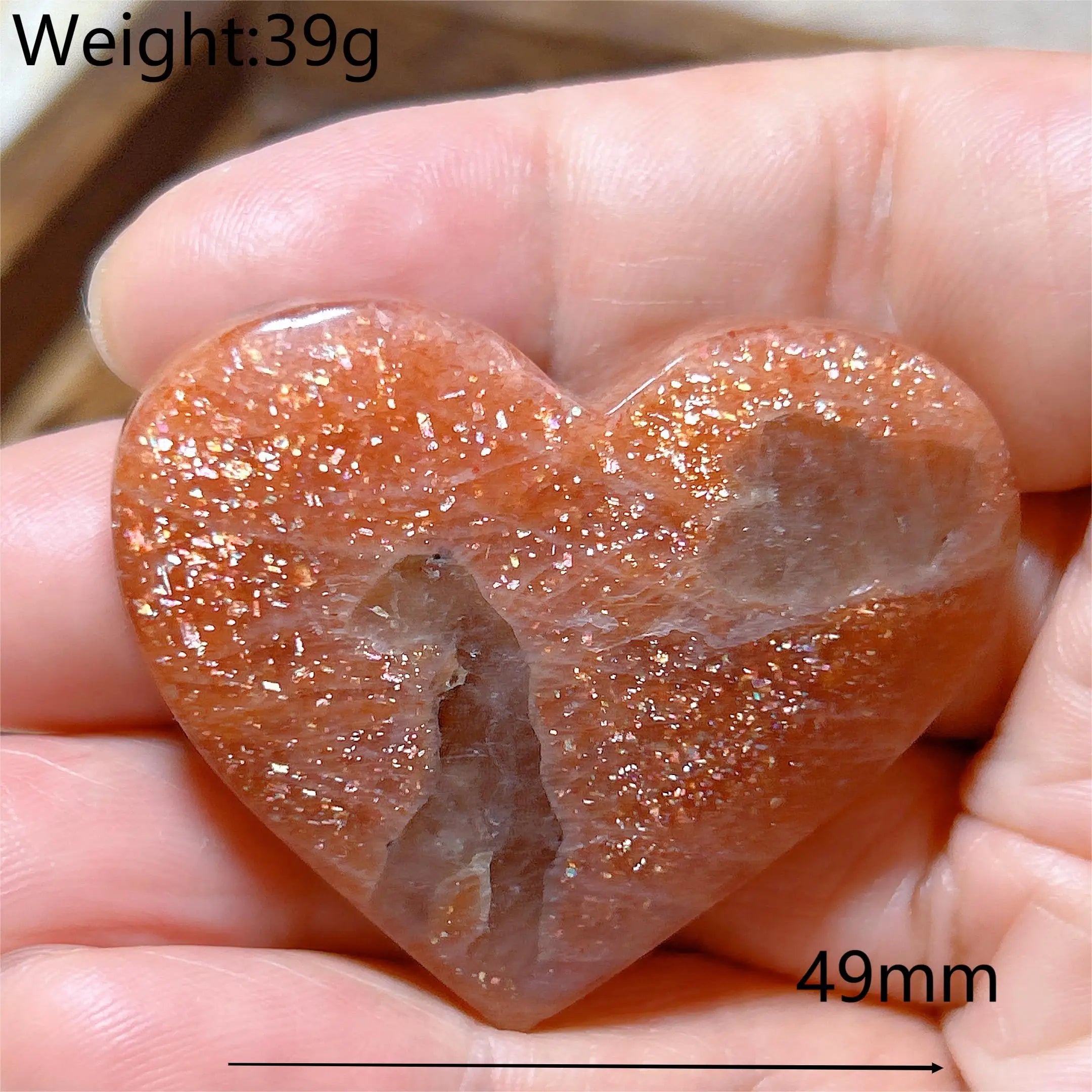 Natural Sunstone Heart Shaped Healing Decoration