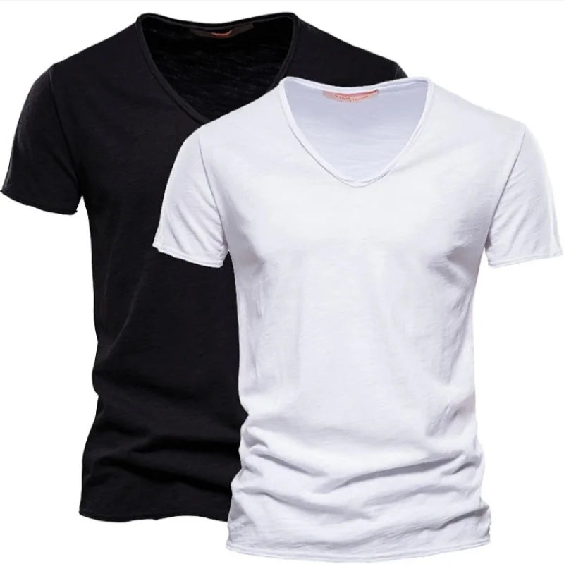 Men's Slim Cotton V-neck Gym T-Shirt