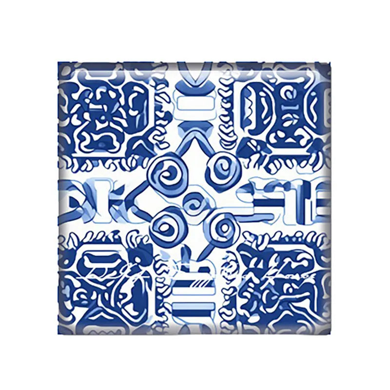 Mặt Kính Vuông Hoa Văn Xanh Cho Trang Sức Handmade