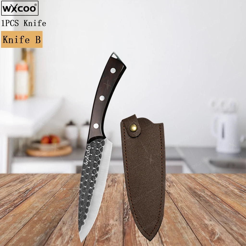 2-Sided Moisture-Proof Wooden Cutting Board + Stainless Steel Kitchen Knives and Cutlery
