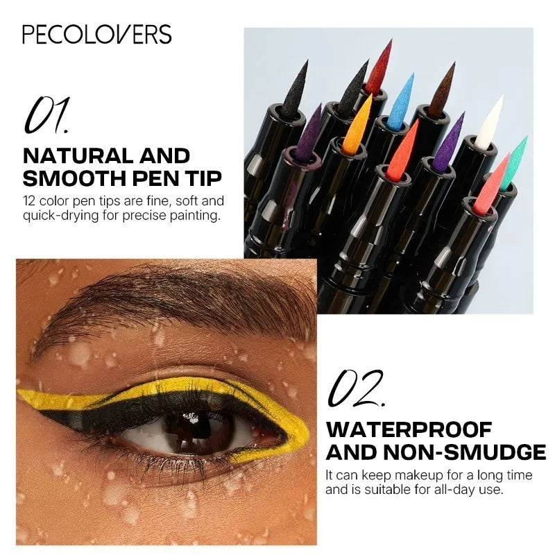 Super Durable 12 Color Eyeliner Pen - Waterproof, Sharp