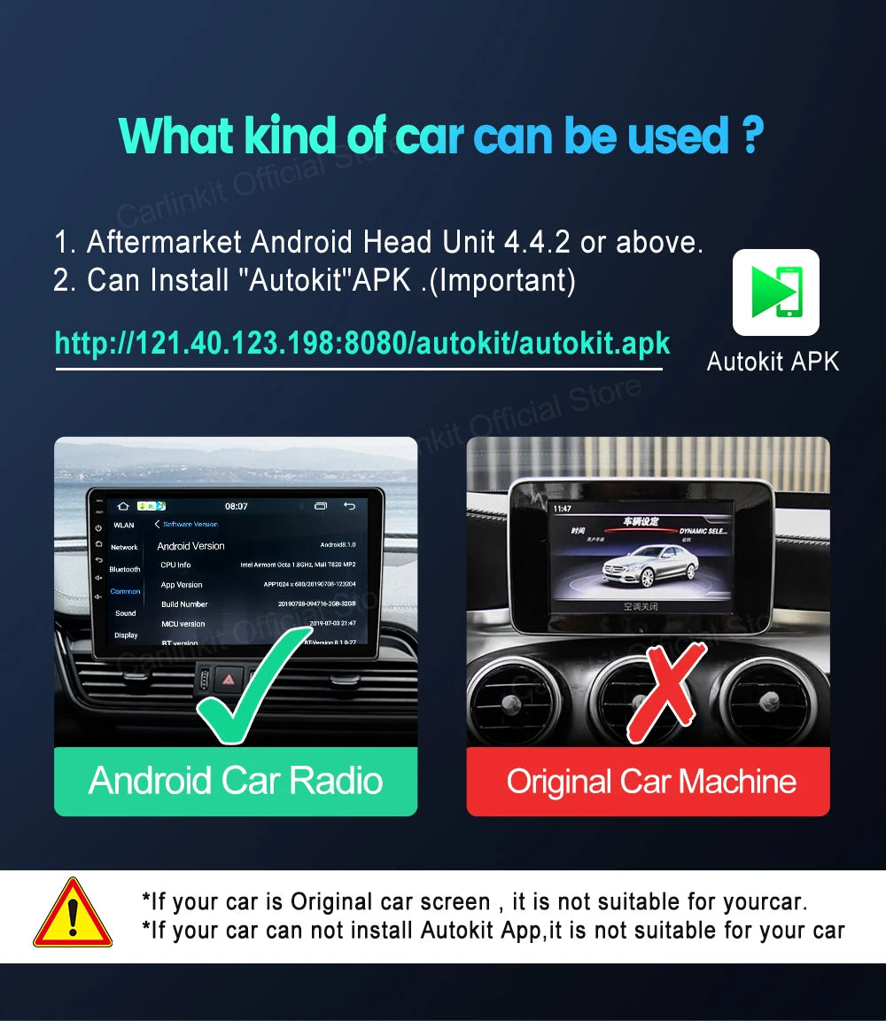CarlinKit Wred & Wireless Android Auto & CarPlay Dongle Car USB Adapter For Aftermarket Android Car Radio Mirrorlink Split Sceen