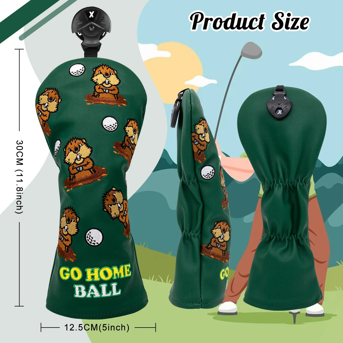 Groundhog Premium Embroidered Green Leather Golf Club Cover