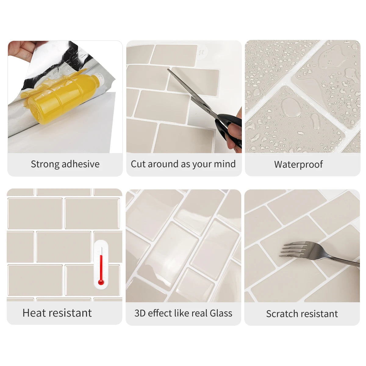 Vividtiles 3D Vinyl Waterproof Kitchen Backsplash Wall Sticker Peel and Stick Wallpaper Premium Strong Ahesive Tile Decals