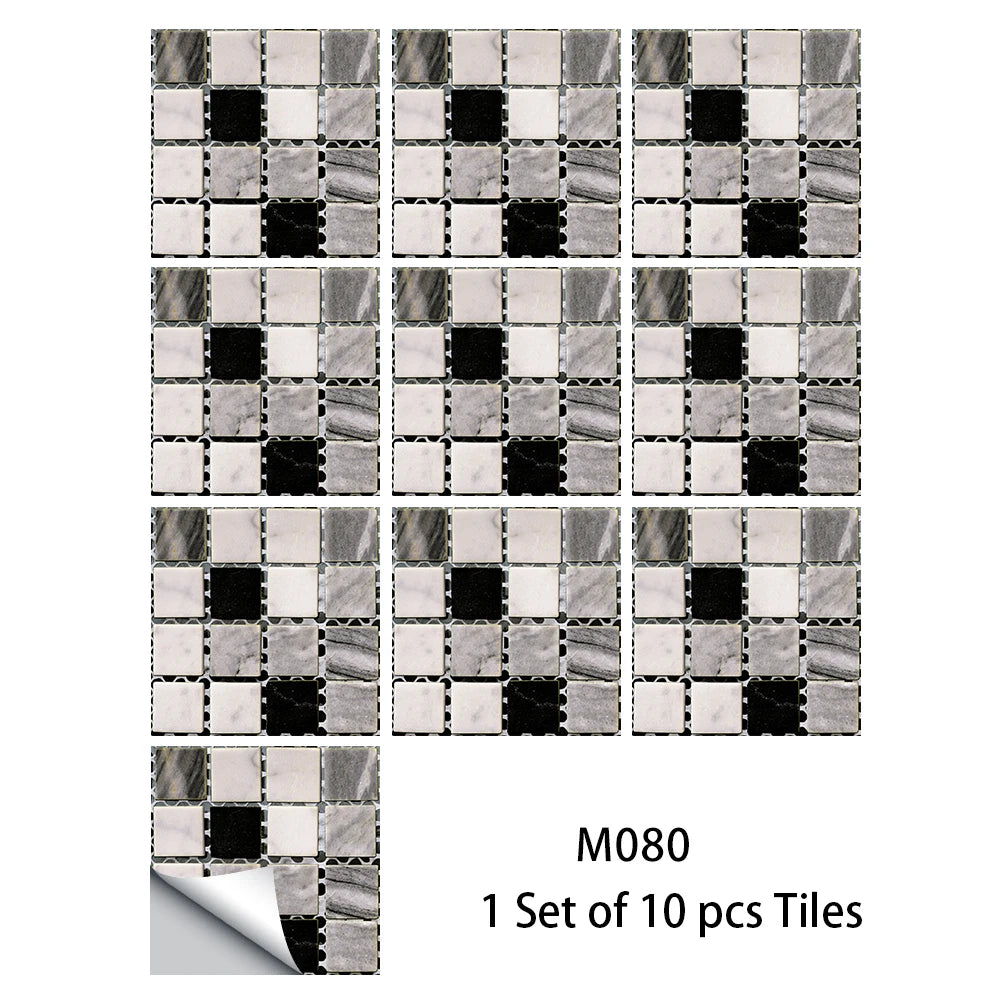 10pcs Flat Mosaic Style Tiles Sticker Kitchen Bathroom Waterproof &amp; Oilproof Art Wall Sticker Peel &amp; Stick Surface Glossy Film