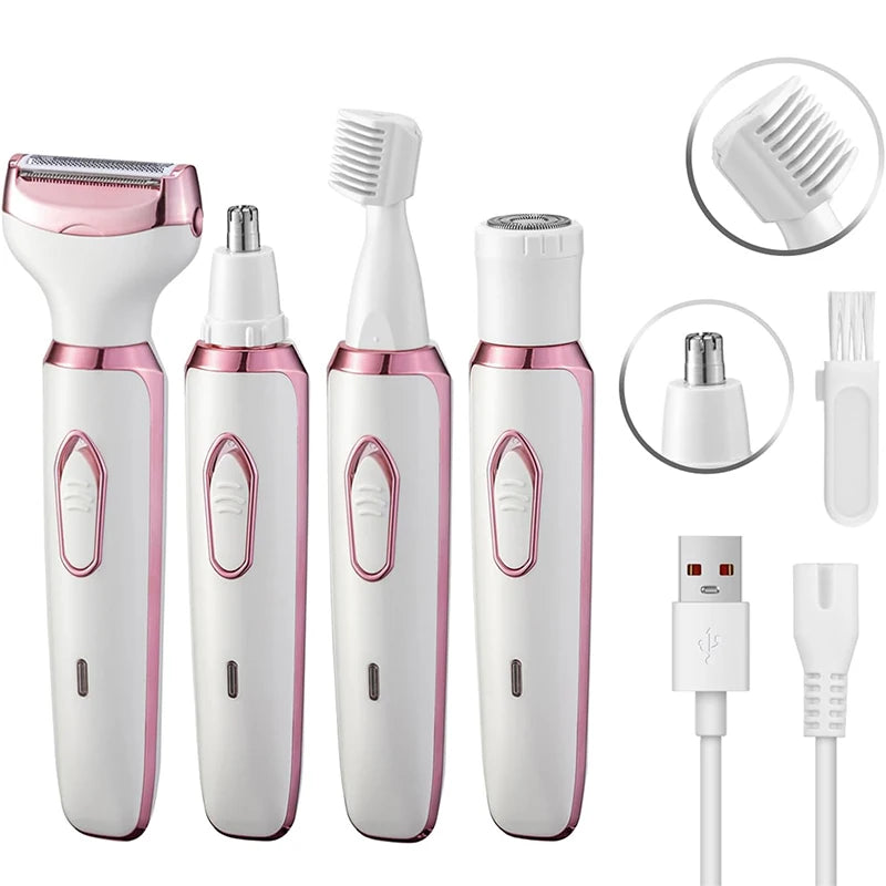 4 in 1 Electric Epilator Painless Bikini Eyebrow Nose for Women Facial Hair Removal Trimmer Face Body Female Shaver Depilator