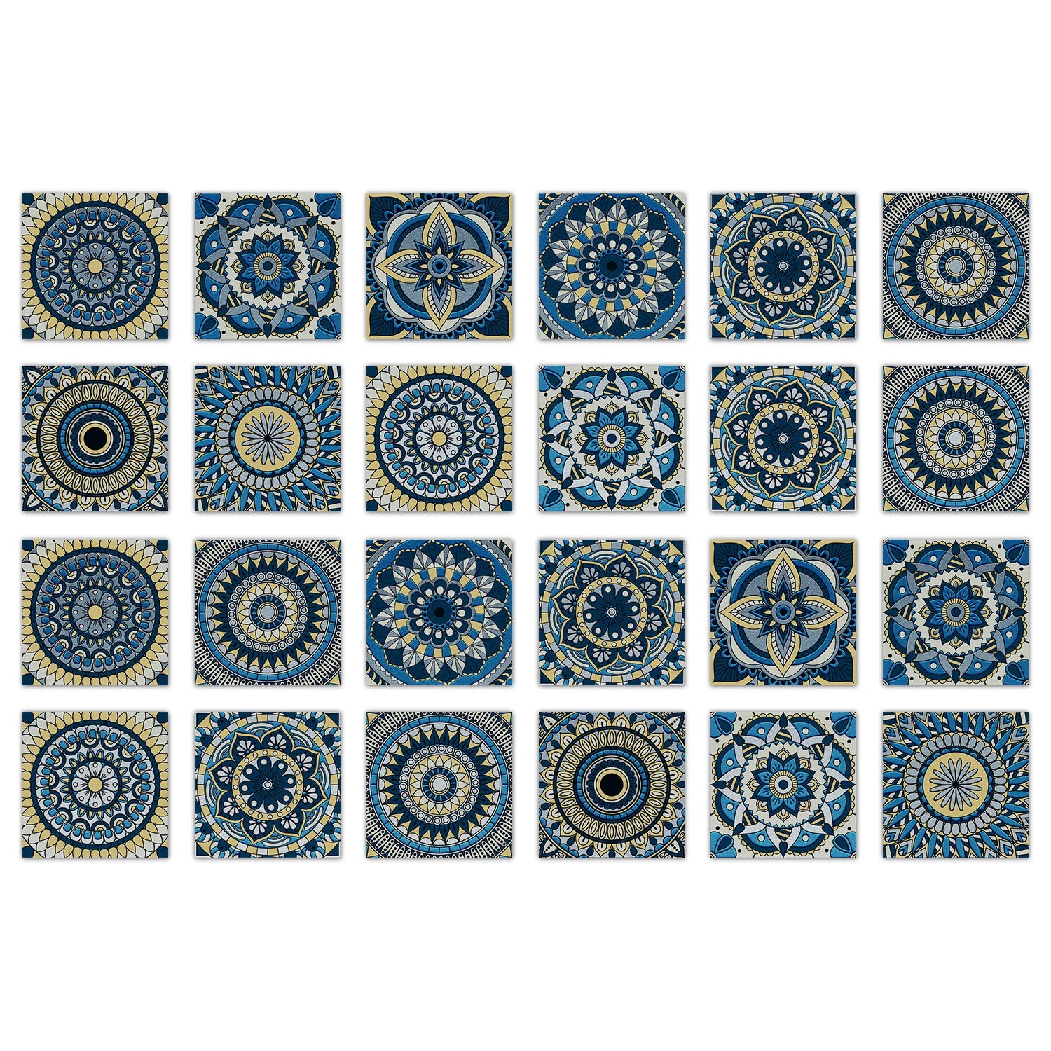 24pcs Of Exquisite Colorful Tile Stickers European Style Wall Stickers Pvc Waterproof Bathroom Kitchen Self-Adhesive Wallpaper