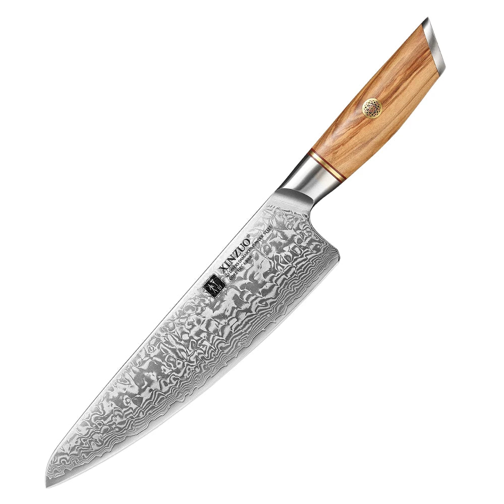 XINZUO 1PC-3PCS Damascus Japanese VG10 Steel Chef Knife Santoku Knife Utility Knife Olive Wood Handle with Copper Flower Nails - Daisan Mart