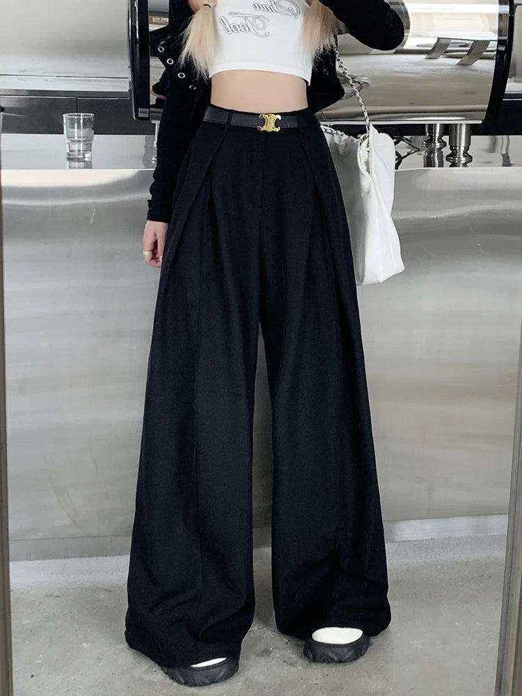 Office Suit Pants Floor Mop Pants For Women's Autumn Korean Version 2024 New High Waisted Design Loose Wide Leg Casual Pants - Daisan Mart