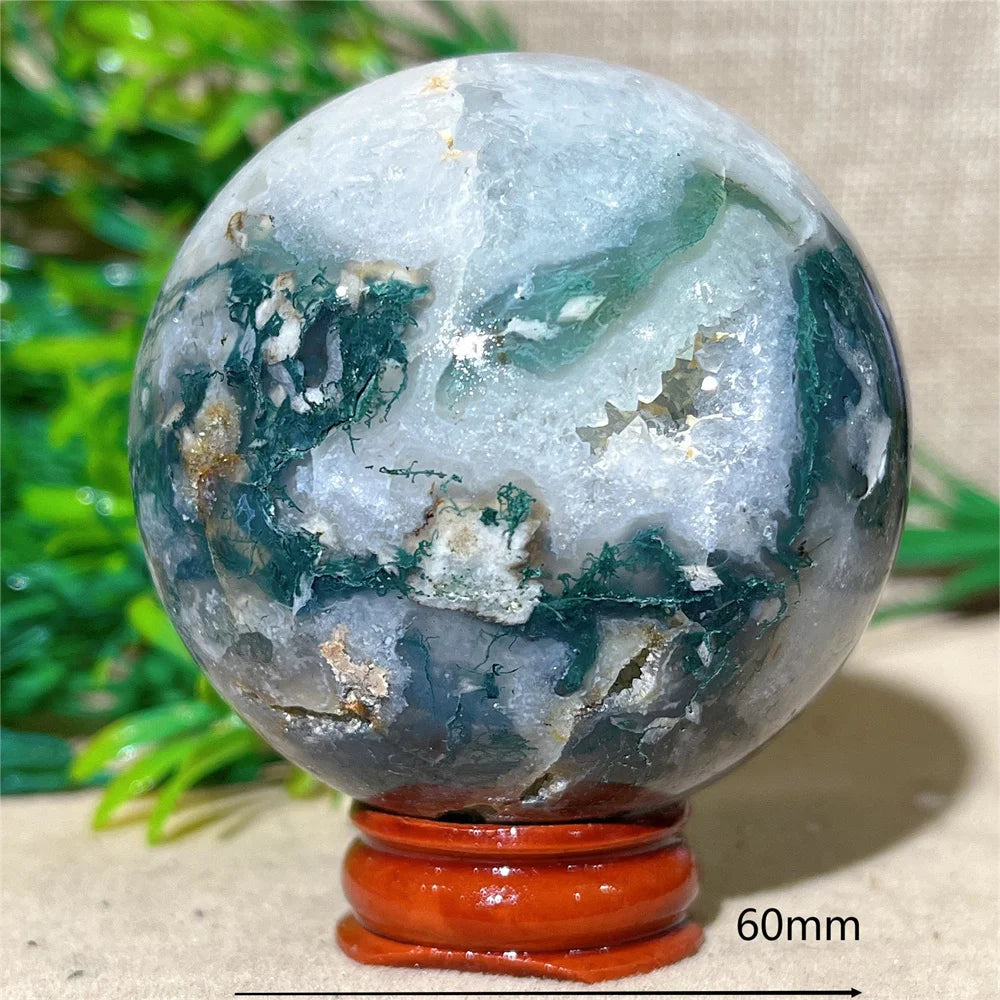 Moss Agate Ball - Spiritual Power &amp; Decoration