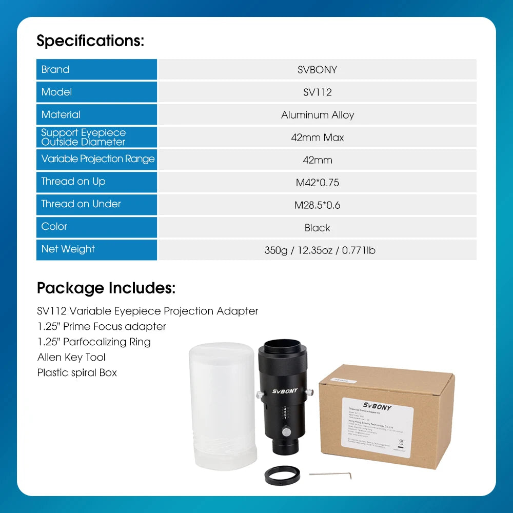 SVBONY SV112 42mm Multi-Function Adapter For Camera