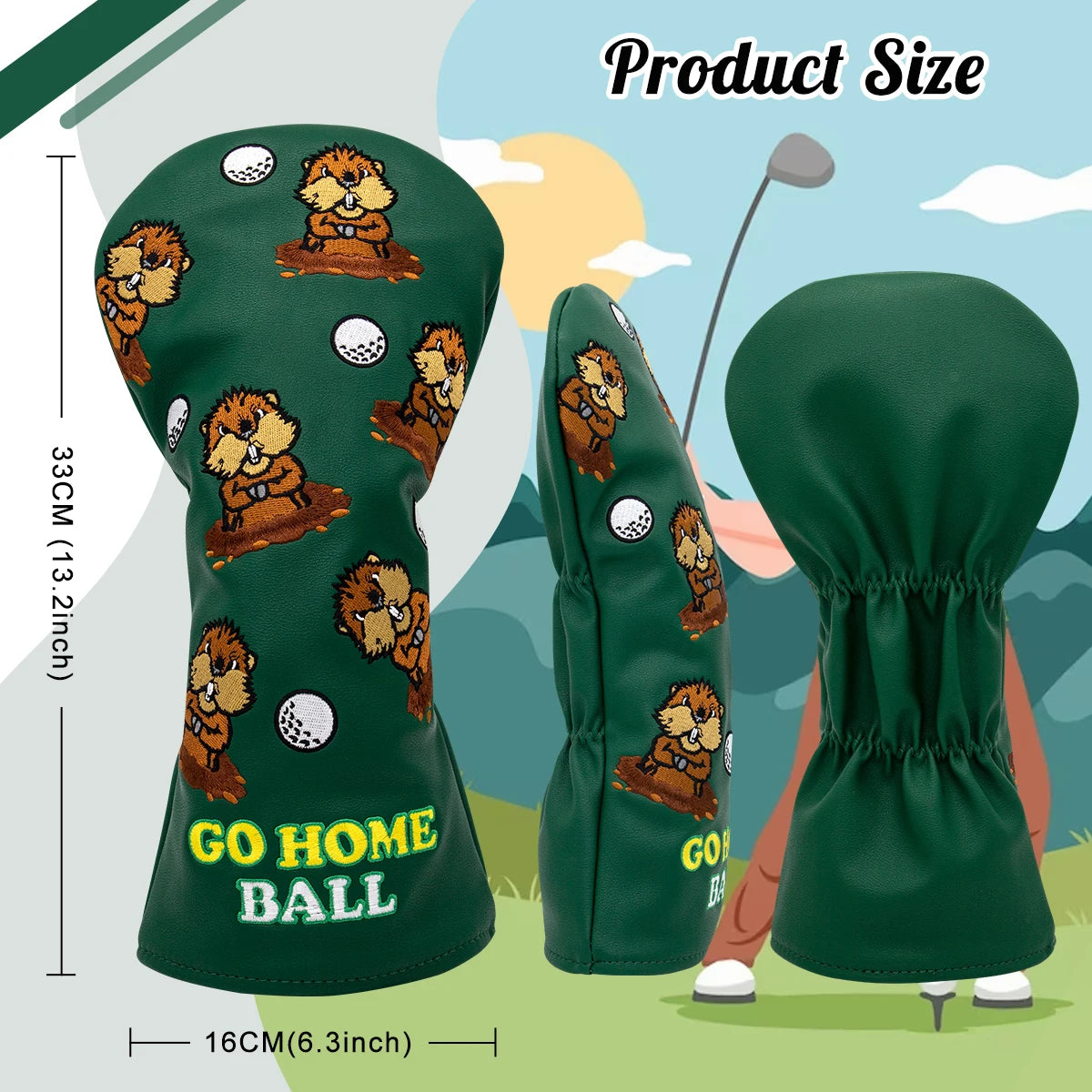Groundhog Premium Embroidered Green Leather Golf Club Cover